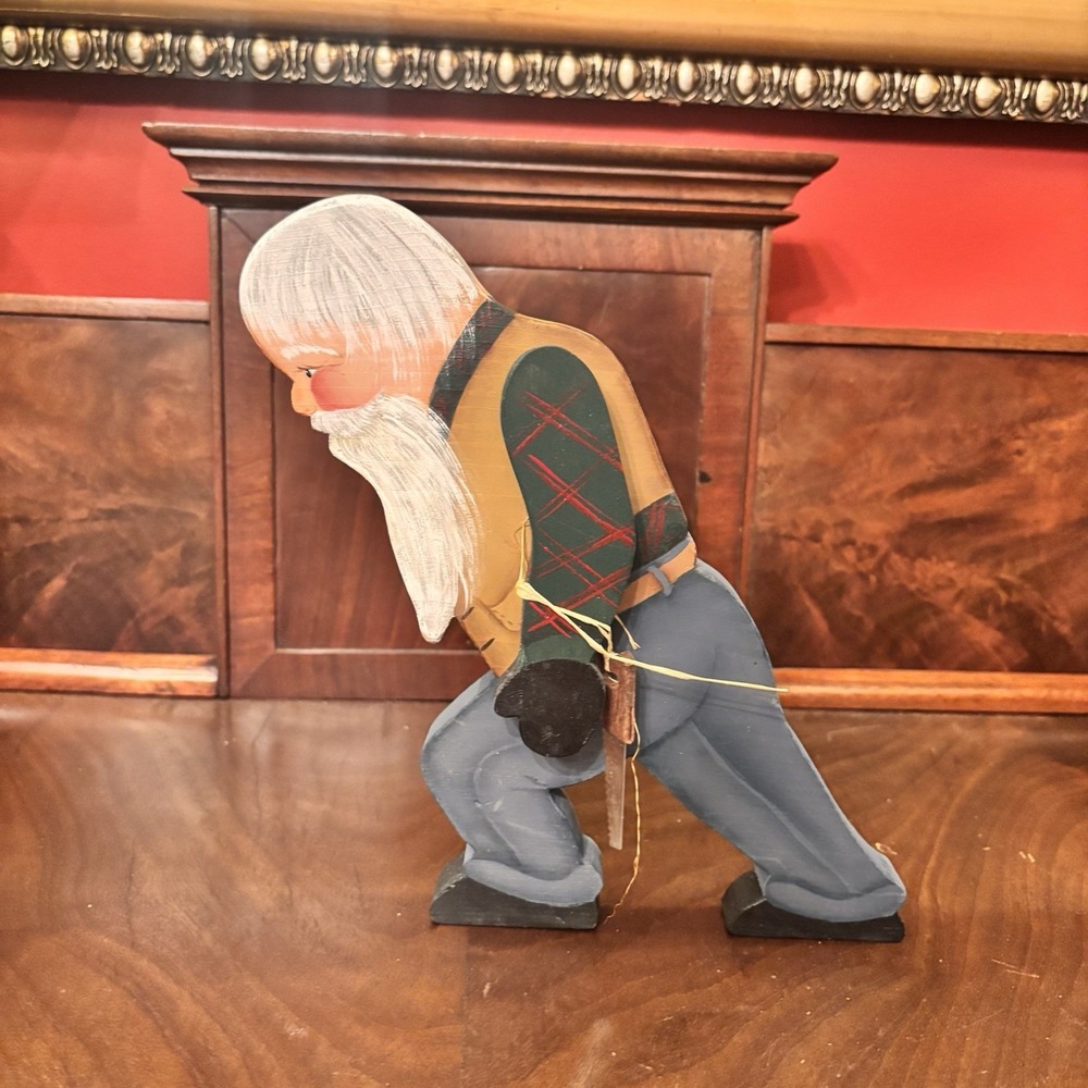 Vintage Folk Art Wood Santa Christmas Figure Primitive Hand Painted 9" Rustic